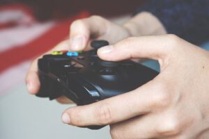 young man playing video games