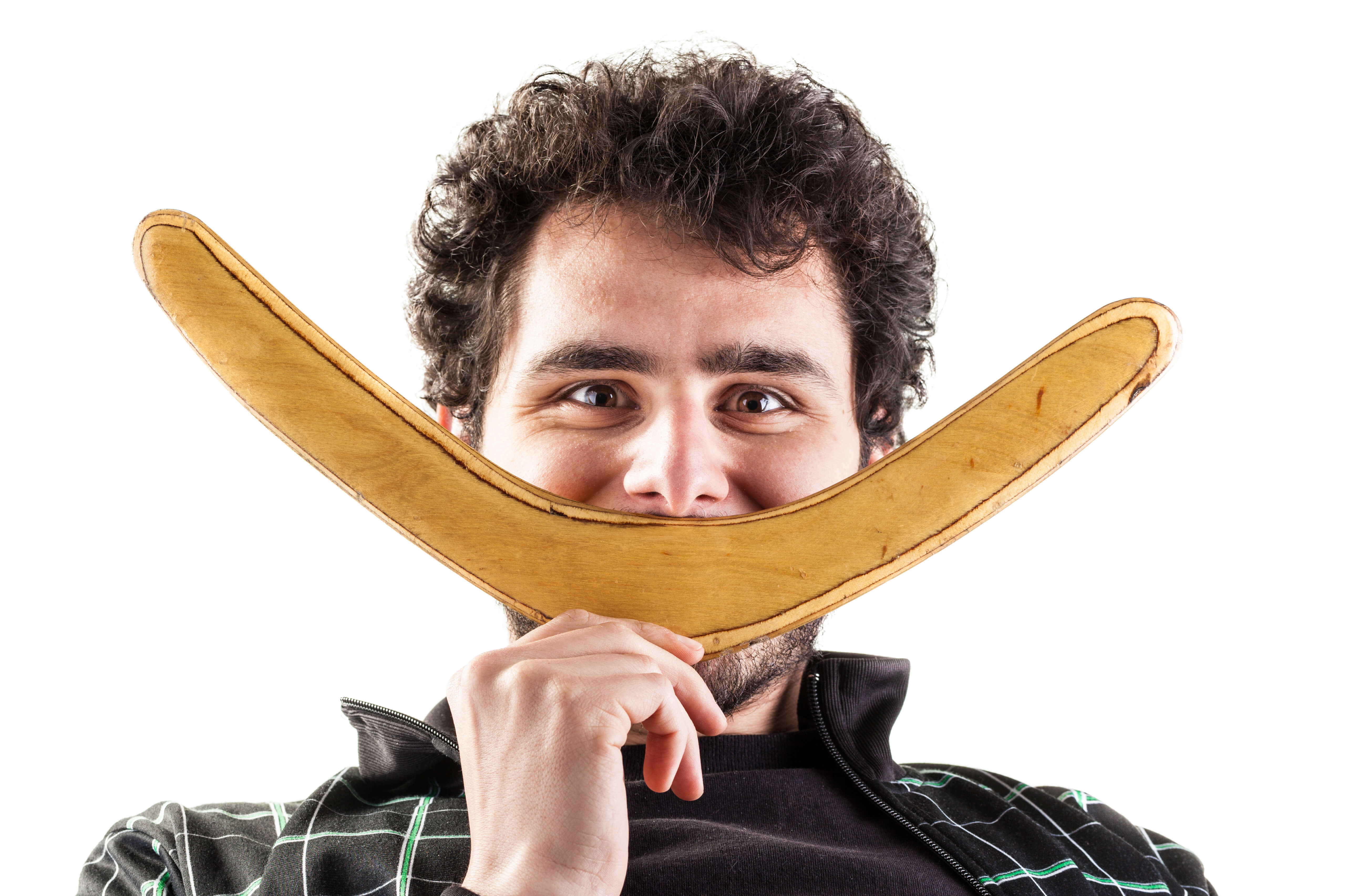 Young man with a boomerang